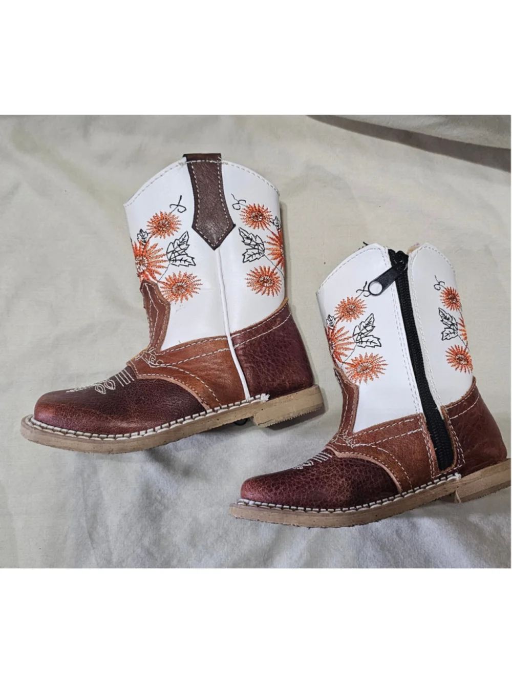 Toddler Girls 7 Floral Embroidered Western Boots, Brown and White